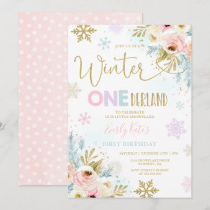 Winter ONEderland Birthday Invitation Gold Pink