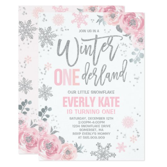 Winter ONEderland Birthday Invitation Pink Silver | Zazzle.ca