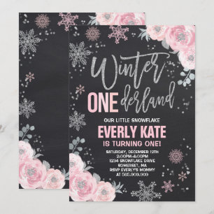 Winter ONEderland Birthday Invitation Pink Silver