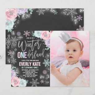 Winter ONEderland Birthday Invitation Pink Silver