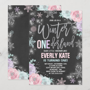 Winter ONEderland Birthday Invitation Pink Silver