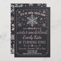 Winter ONEderland Birthday Invitation Pink Silver