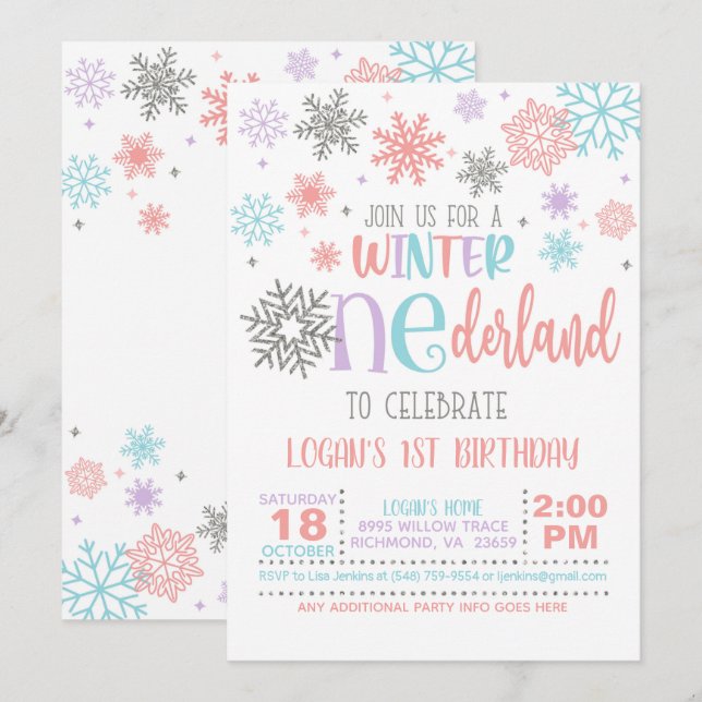 Winter ONEderland Birthday Invitation - PPB - WH (Front/Back)