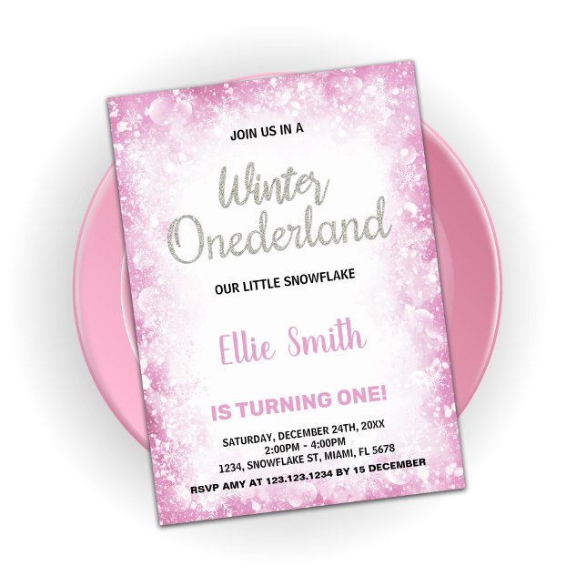 Winter Onederland Birthday Invitations Pink Cloud (Winter Onederland Birthday Invitations Pink Cloud)