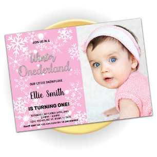 Winter Onederland Birthday Invitations Pink Photo