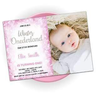 Winter Onederland Birthday Invitations Pink Photo