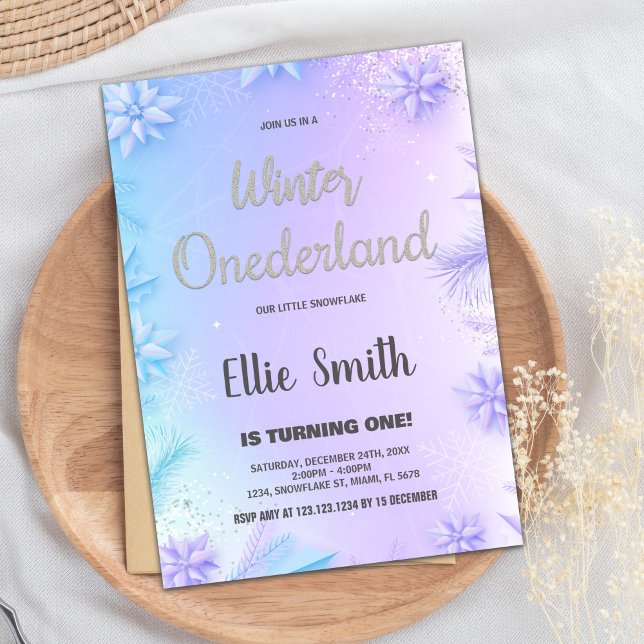 Winter ONEderland Birthday Invitations Purple (Winter ONEderland Birthday Invitations Purple)