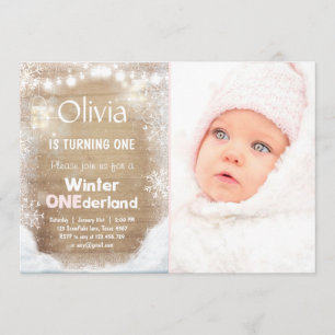 Winter Onederland birthday invite Snow pink Rustic