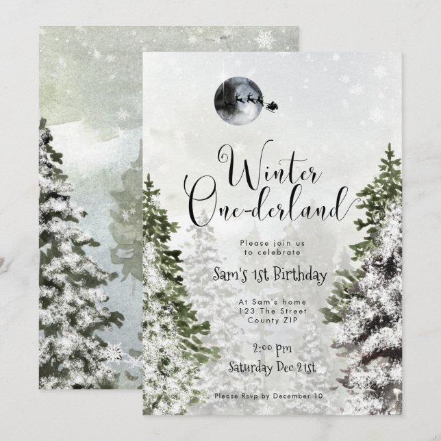 winter onederland birthday party invitation (Front/Back)