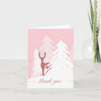 Winter Onederland Birthday Pink Thank You Card
