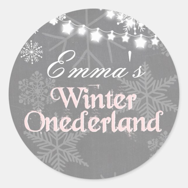 Winter onederland birthday Snowflakes sticker pink (Front)