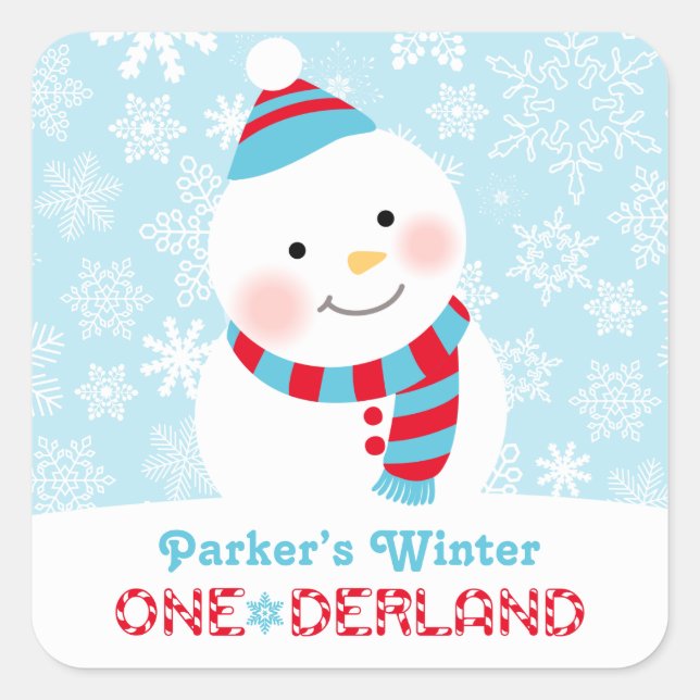 Winter ONEderland Birthday Snowman Square Sticker (Front)