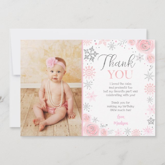 Winter ONEderland Birthday Thank you Cards (Front)