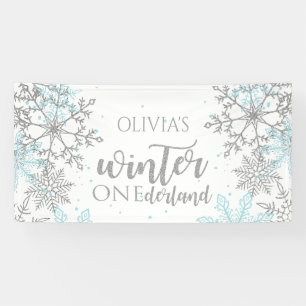 Winter Onederland Blue and Silver Snowflake Banner