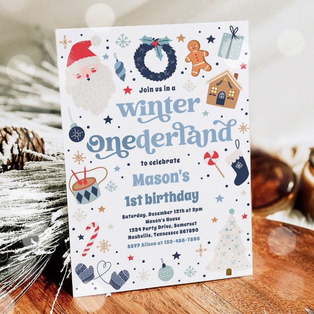 Winter ONEderland Blue Christmas Birthday Party Invitation (Creator Uploaded)