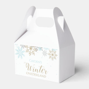 Winter Onederland Blue Gold Snowflake Favor Box