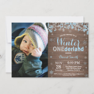 Winter Onederland Blue Silver Boy 1st Birthday Invitation