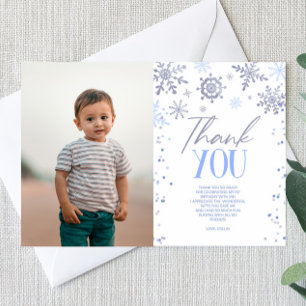 Winter ONEderland Blue Snowflake Birthday Party Thank You Card