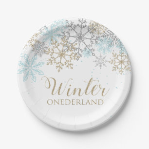 Winter Onederland Blue Snowflake Birthday Plates