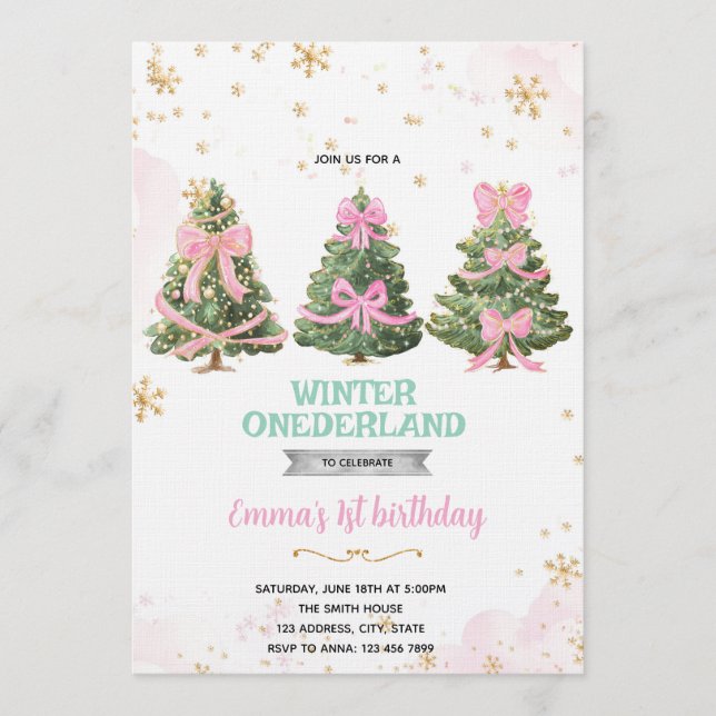 Winter Onederland bow tree invitation (Devant)