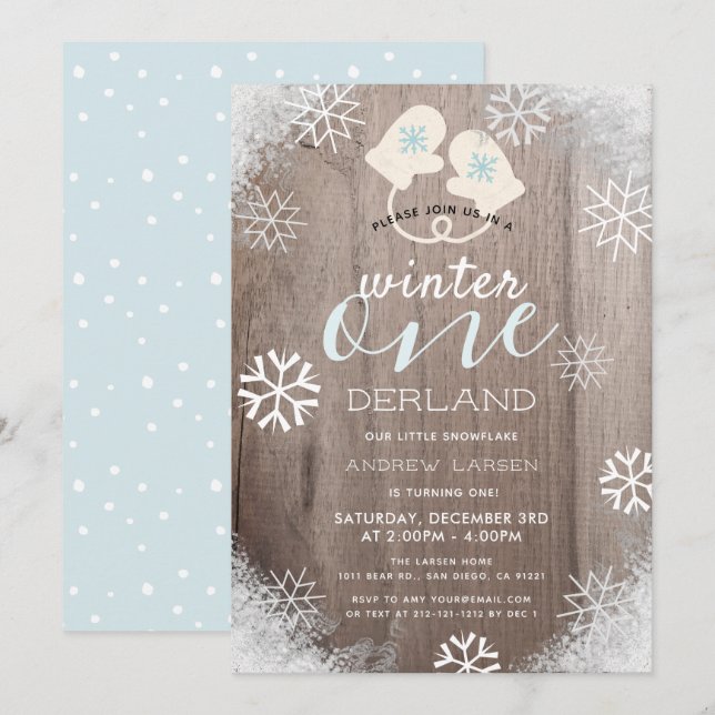 Winter Onederland Boy 1er anniversaire Invitation (Devant / Derrière)