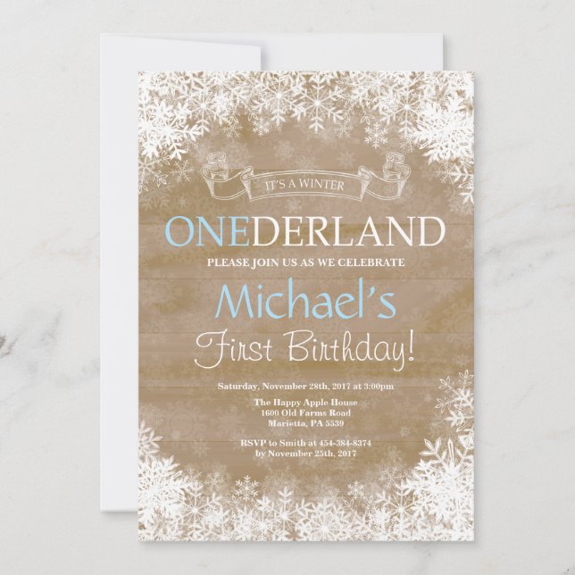Winter Onederland Boy 1er Anniversaire Invitation (Devant)