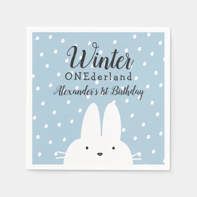 Winter ONEderland Boy 1st Birthday Blue Napkin (Front)