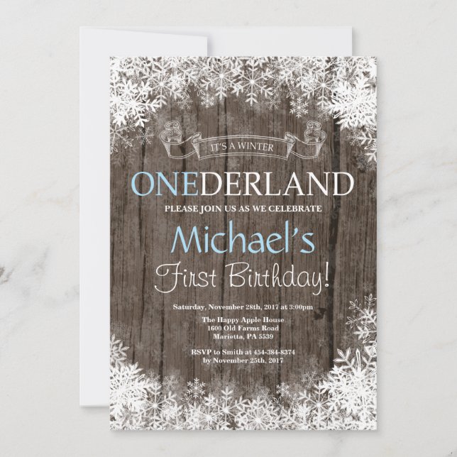 Winter Onederland Boy 1st Birthday Invitation (Front)