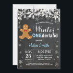 Winter Onederland Boy 1st Birthday Invitation<br><div class="desc">Winter Onederland Gingerbread Man Boy 1st Birthday Invitation. White Snowflake. Boy Birthday Party Invitation. Winter Holiday Bday. Chalkboard Background. Black and White. For further customization,  please click the "Customize it" button and use our design tool to modify this template.</div>