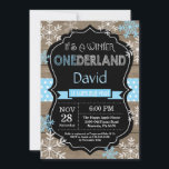 Winter Onederland Boy 1st Birthday Invitation<br><div class="desc">Winter Onederland Boy 1st Birthday Invitation. Blue and White Snowflake. First Birthday. Boy 1st Bday Invite. Rustic Wood Chalkboard Background. Black and White. Boy Ribbon. For further customization,  please click the "Customize it" button and use our design tool to modify this template.</div>