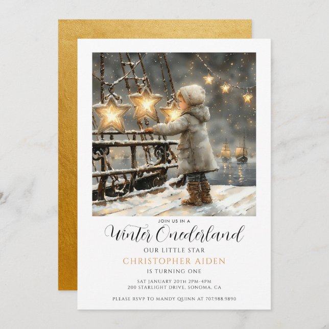 Winter ONEderland Boy 1st Birthday  Invitation (Front/Back)