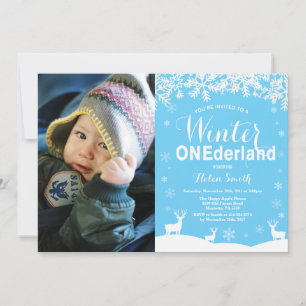 Winter Onederland Boy 1st Birthday Photo Invitation
