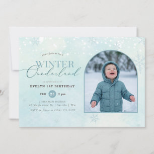 Winter Onederland Boy Girl Arch Photo 1st Birthday Invitation