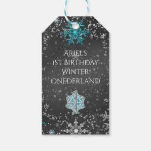 Winter ONEderland Chalk Teal & Purple Custom Party Gift Tags