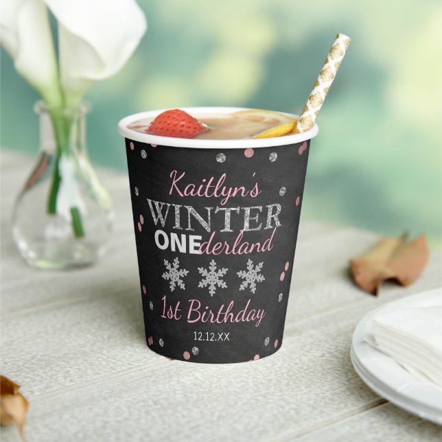 Winter ONEderland Chalkboard 1st Birthday Paper Cups (Insitu)