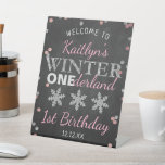 Winter ONEderland Chalkboard 1st Birthday Welcome Pedestal Sign<br><div class="desc">Celebrate in style with this trendy 1st birthday welcome sign. The design is easy to personalize with your own wording and your family and friends will be thrilled when they see this fabulous party sign. Matching party items can be found in the collection.</div>