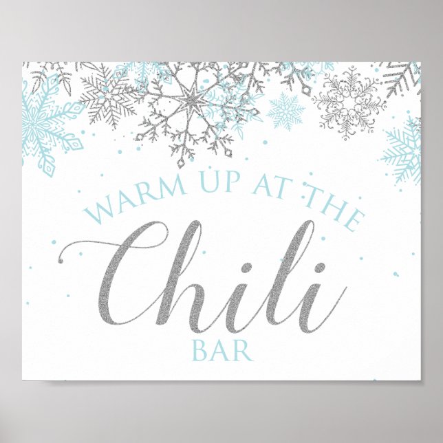 Winter Onederland Chili Bar Sign Blue Snowflakes (Front)