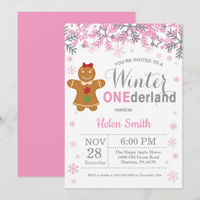 Winter Onederland Christmas Girl 1st Birthday Invitation (Front/Back)