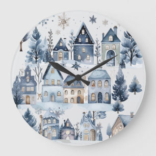 Winter Onederland Christmas Houses  Large Clock