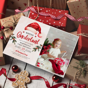 Winter Onederland Christmas Santa Hat Birthday Invitation