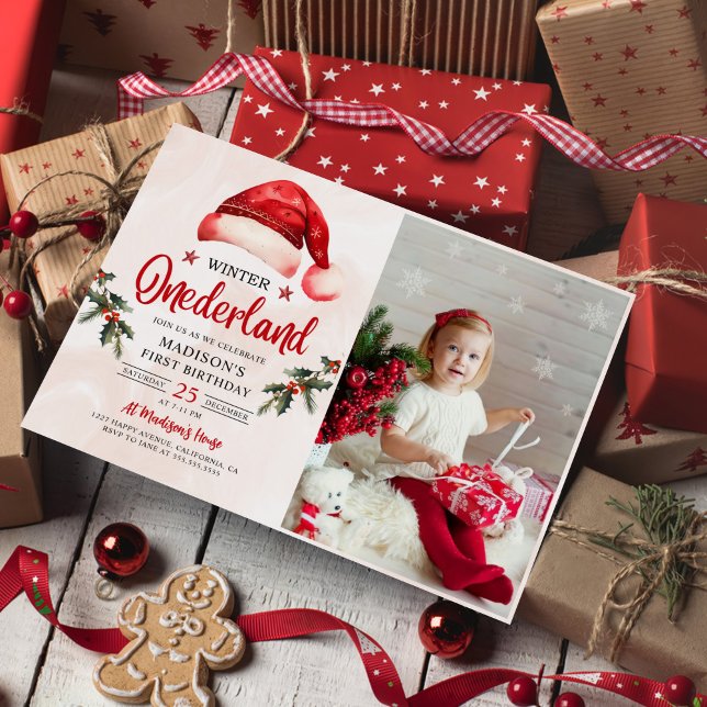 Winter Onederland Christmas Santa Hat Birthday  Invitation (Creator Uploaded)