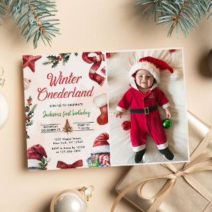 Winter ONEderland Christmas Winter First Birthday  Invitation