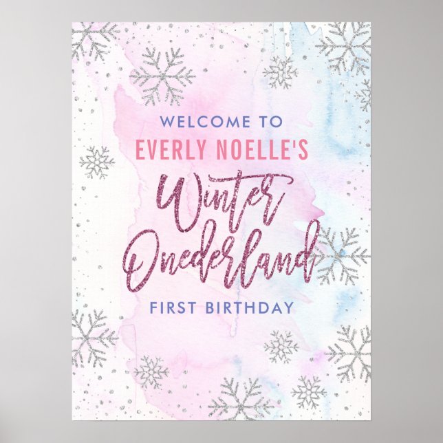 Winter Onederland Custom First Birthday Snowflake Poster (Front)