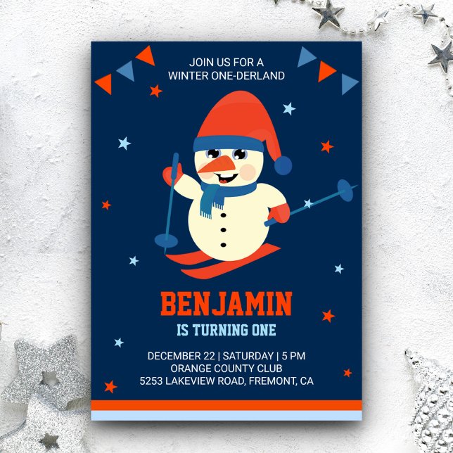 Winter Onederland Cute Snowman 1st Birthday Invite (Creator Uploaded)