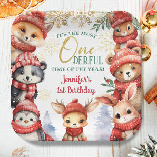 Winter Onederland Cute Winter Animals 1st Birthday Paper Plate