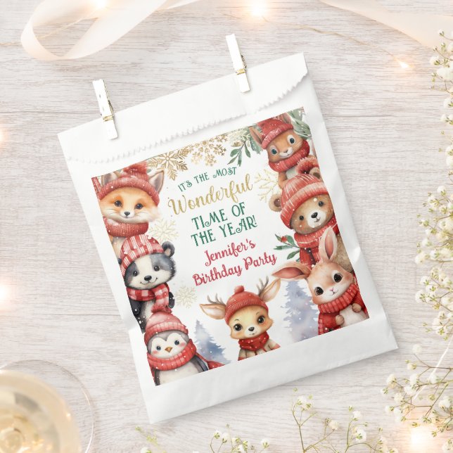 Winter Onederland Cute Winter Animals Birthday Favour Bag (Clipped)