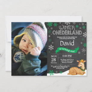 Winter Onederland Deer 1st Birthday Invitation