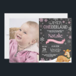 Winter Onederland Deer 1st Birthday Invitation<br><div class="desc">Winter Onederland Deer 1st Birthday Invitation with custom photo. Deer. Pink and White Snowflake. First Birthday. Girl 1st Bday Invite. Chalkboard Background. Black and White. For further customization,  please click the "Customize it" button and use our design tool to modify this template.</div>