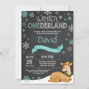 Winter Onederland Deer 1st Birthday Invitation