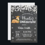 Winter Onederland Deer 1st Birthday Invitation<br><div class="desc">Winter Onederland Deer 1st Birthday Invitation. White Snowflake. Boy or Girl Birthday Party Invitation. Winter Holiday Bday. Chalkboard Background. Black and White. For further customization,  please click the "Customize it" button and use our design tool to modify this template.</div>